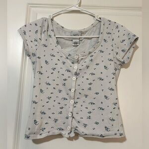 Rue 21 Button Up Floral Baby Tee